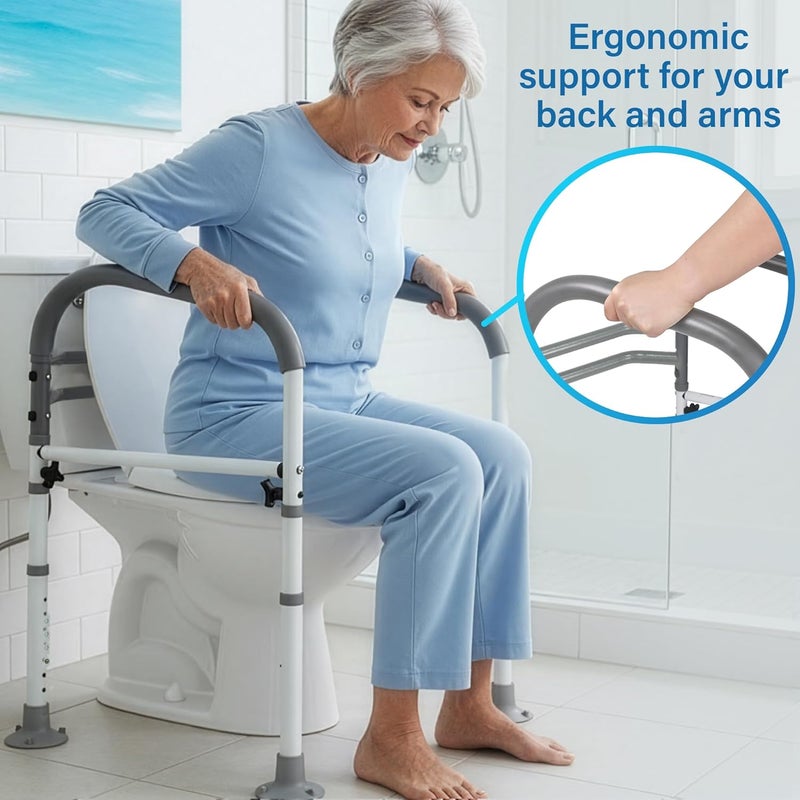 Vaunn Medical Deluxe Adjustable and Foldable Toilet Safety Frame, Bathroom Handrail Assist Grab Bar Handle (White, Adjustable Width and Height) - Image 4
